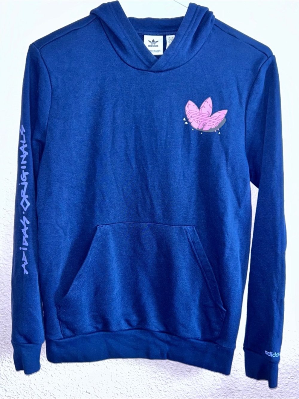 adidas Navy Hooded Sweater with Pink Trefoil